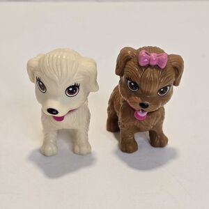Barbie Bobble Head Pet Puppy Dog   White Brown Pink‎ Bow 2" Lot Of 2